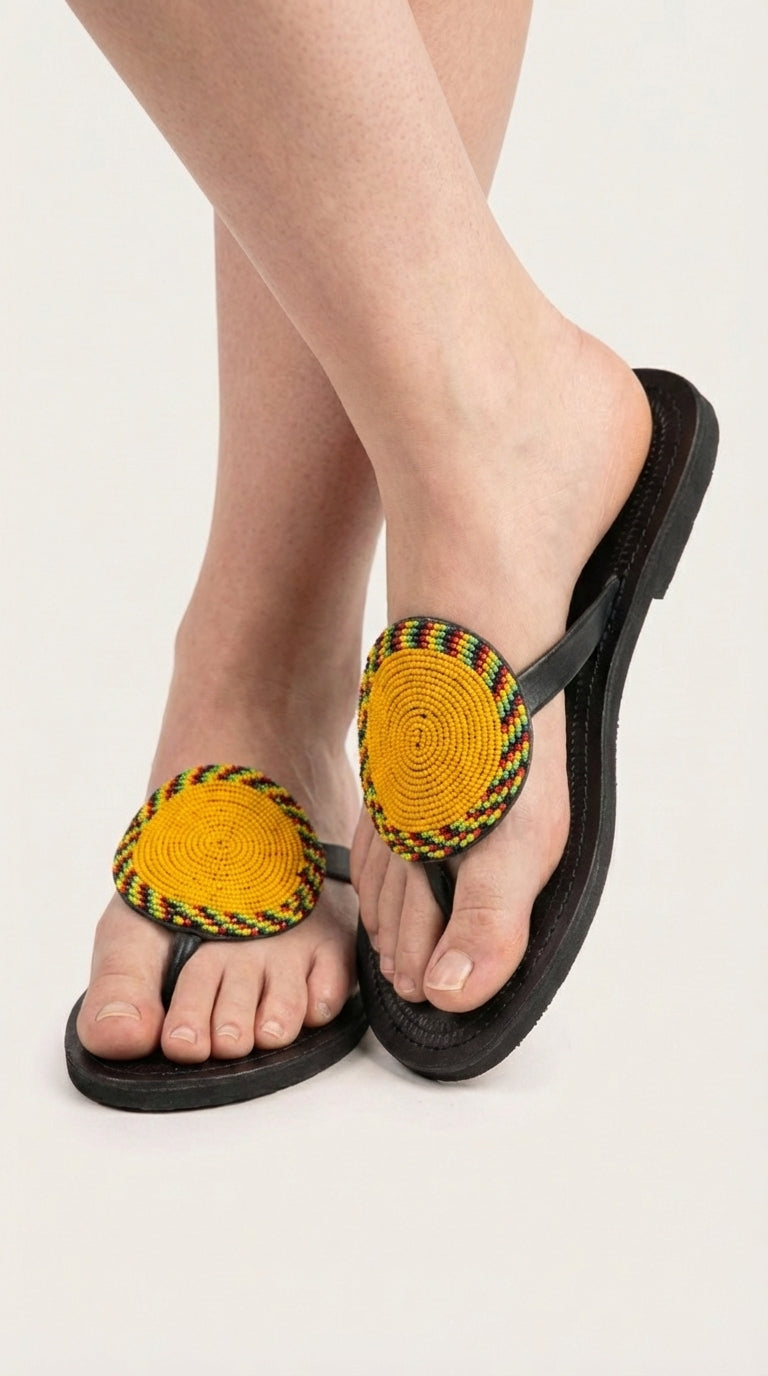 The Jua Beaded Leather Sandals | Kenya El Yapımı Dairesel Boncuklu Sandalet
