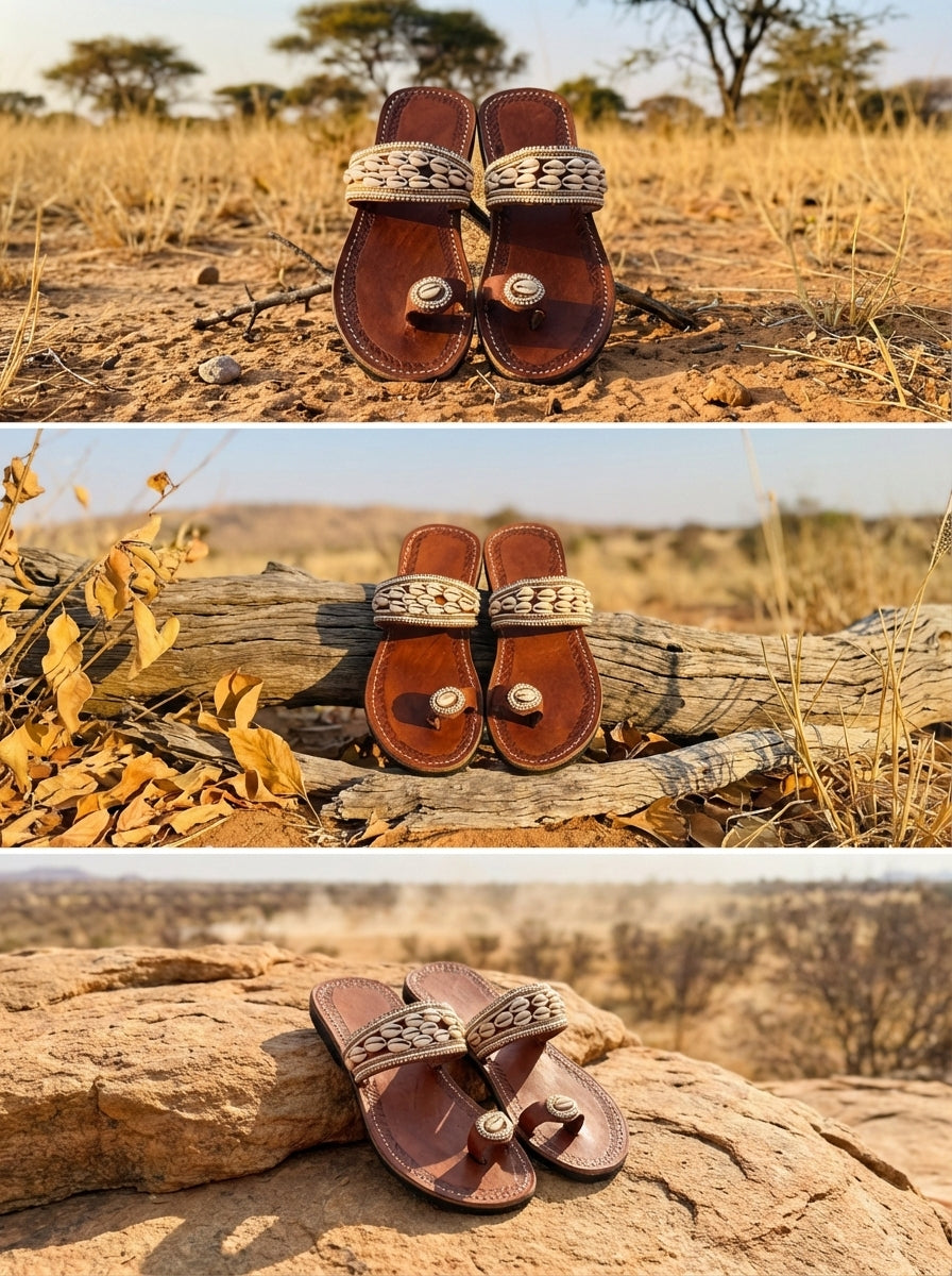 The Pwani Cowrie Leather Sandals | Kenya El Yapımı Deniz Kabuklu Sandalet