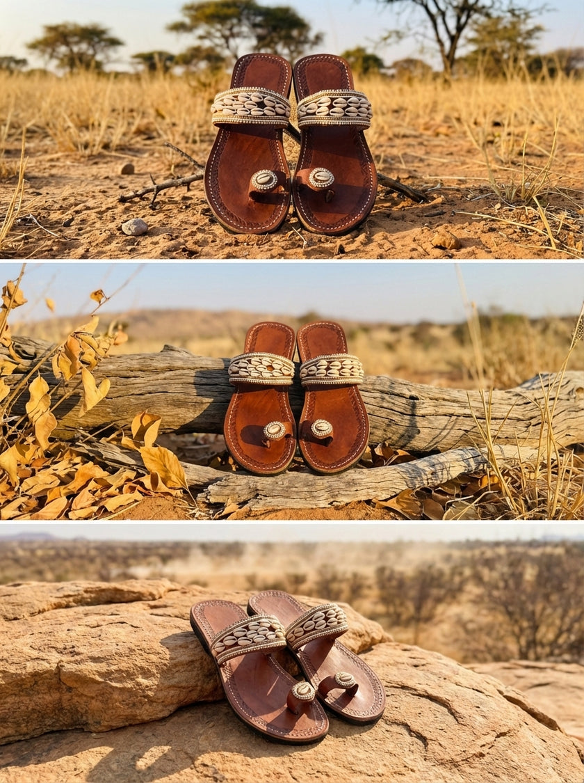The Pwani Cowrie Leather Sandals | Kenya El Yapımı Deniz Kabuklu Sandalet