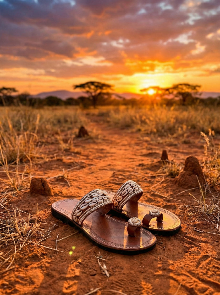 The Pwani Cowrie Leather Sandals | Kenya El Yapımı Deniz Kabuklu Sandalet