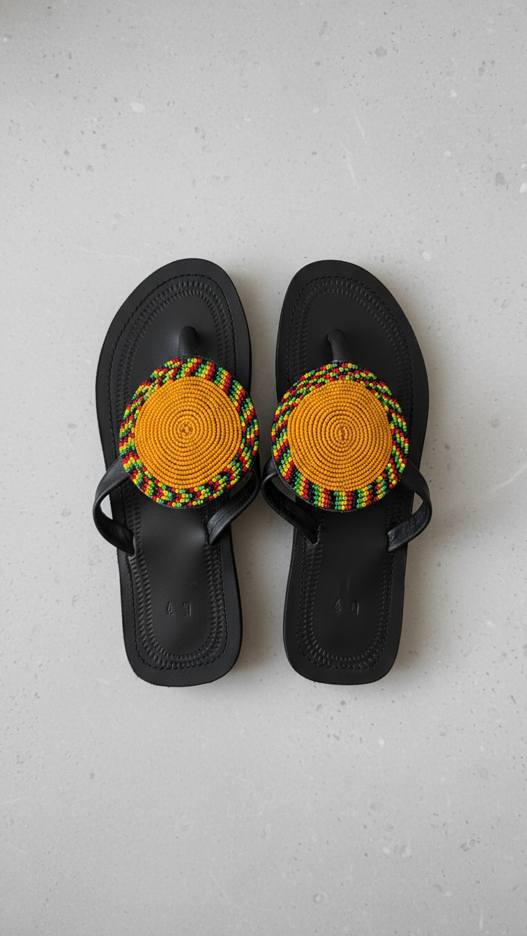 The Jua Beaded Leather Sandals | Kenya El Yapımı Dairesel Boncuklu Sandalet