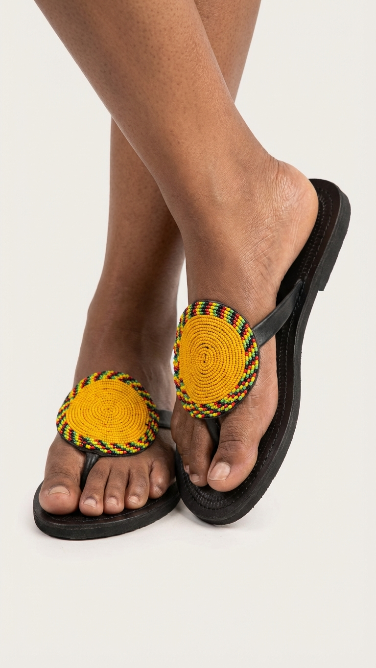 The Jua Beaded Leather Sandals | Kenya El Yapımı Dairesel Boncuklu Sandalet